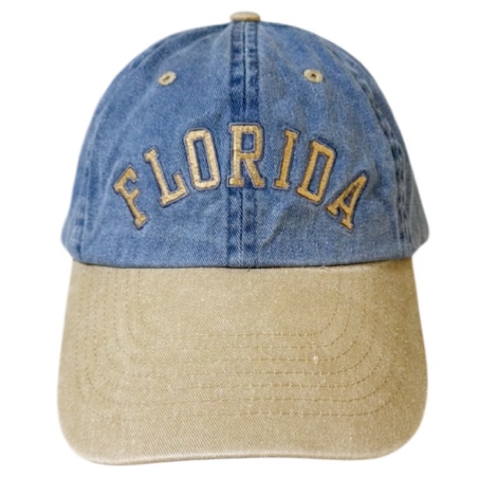 Distinctive Headwear Florida denim blue tan embroidered adjustable baseball hat